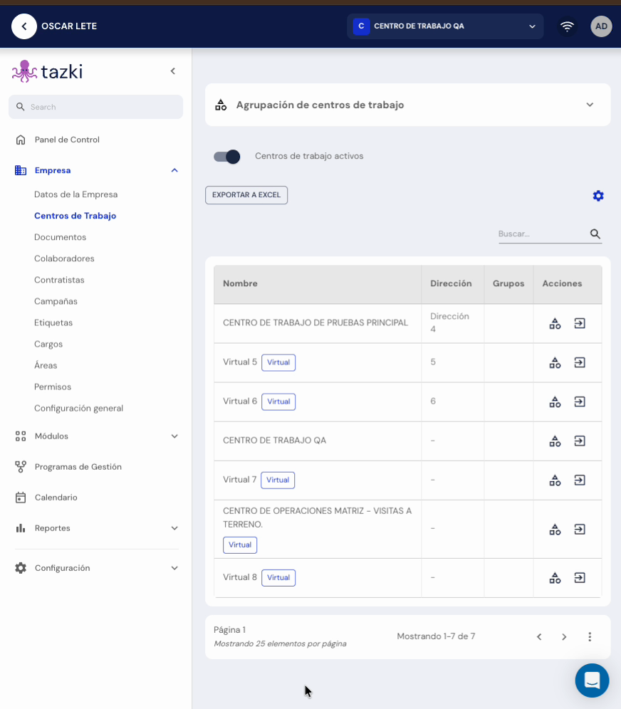 Listado de centros de trabajo con la etiqueta Virtual