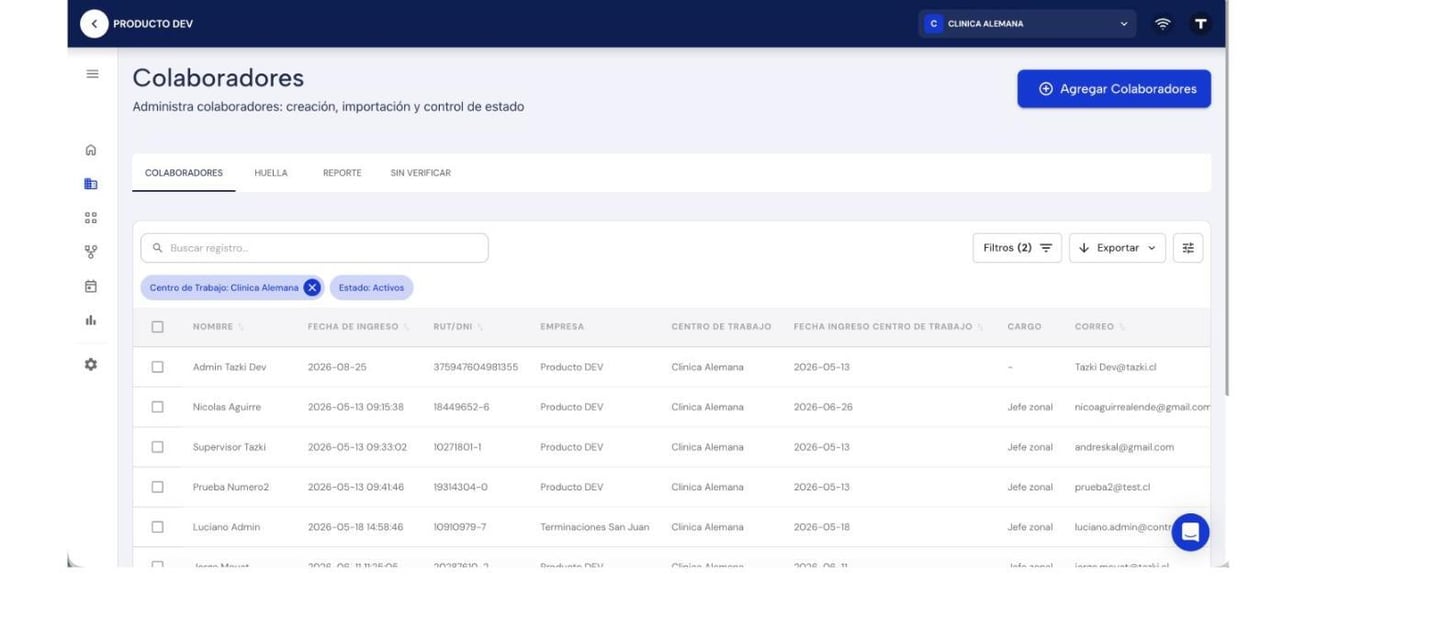 Tabla de Colaboradores con el nuevo diseño