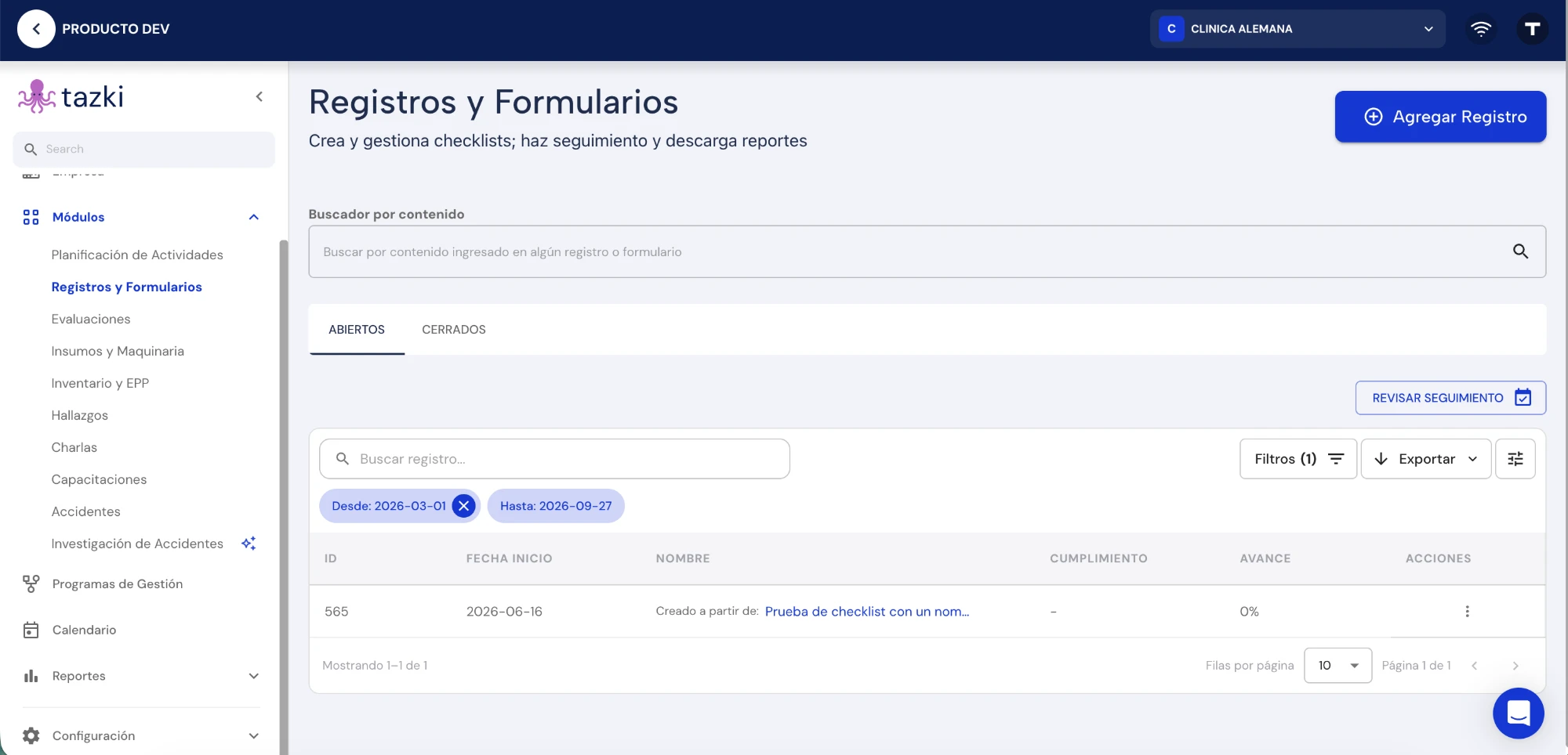 Tabla de Registros y Formularios con el nuevo diseño
