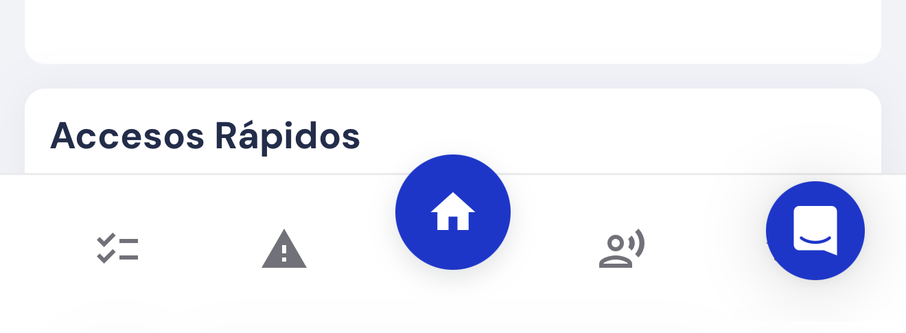 Nueva barra inferior de Tazki en el celular, con Inicio destacado al centro